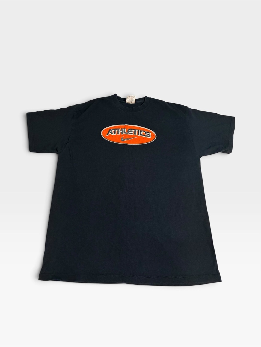 Vintage 90s Nike Athletics Center Swoosh Tee L Made in USA Navy